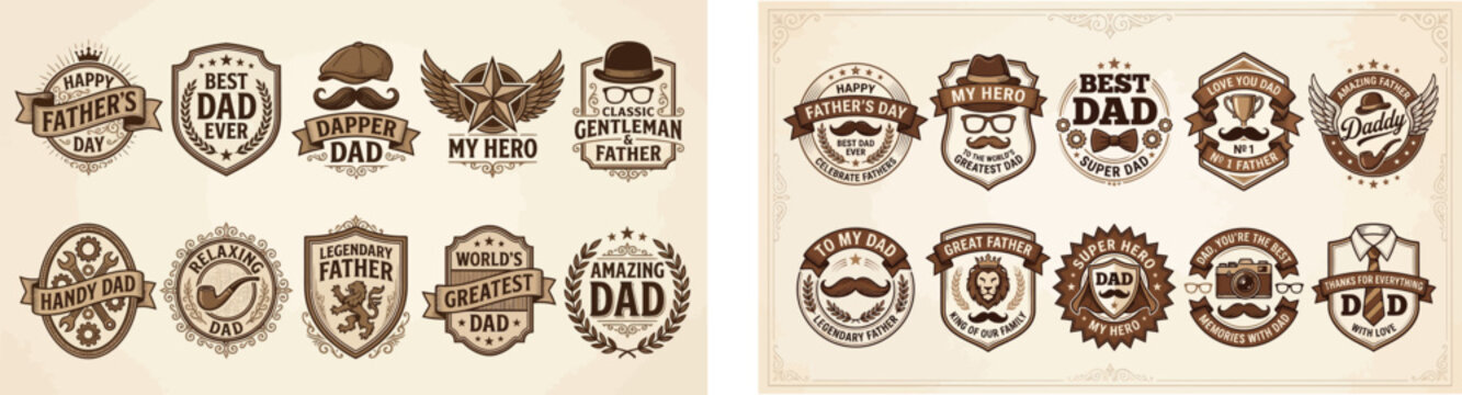 Father day badge collection vintage designs for gifts apparel