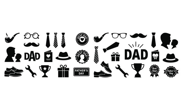 Father day icons set pipes ties hats gifts for dad vector illustration