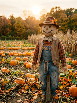 Halloween pumpkin patch scarecrow autumn harvest festival decoration fall season scene