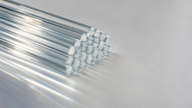 Borosilicate glass rods bundled in parallel with caustic light refraction