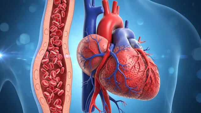 Human Heart and Blood Vessel with Atherosclerosis - Cardiovascular Health and Circulation.