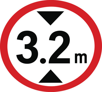 Road sign indicating a height restriction of 32 meters a warning symbol for drivers isolated on white background