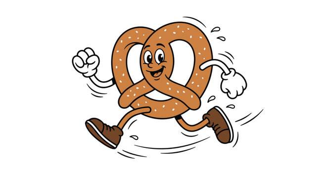 Happy Pretzel Character Running Fast Cartoon Vector Illustration