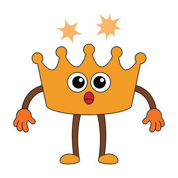 Yellow crown cartoon character with big eyes and stars