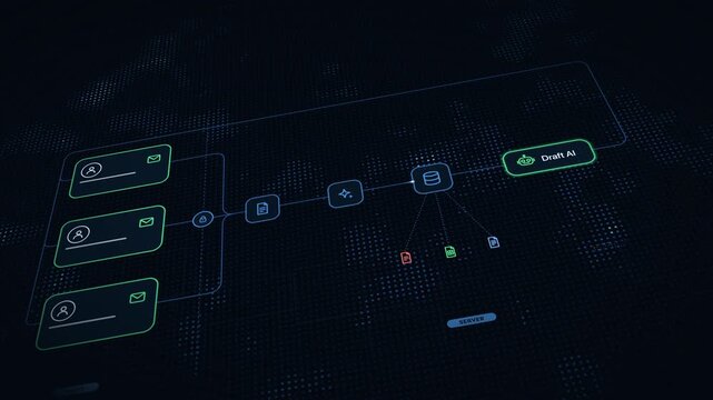 AI Customer Service Email Auto-Reply Animation with Blue Matrix Background