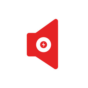 Red megaphone icon with lightning bolt symbol inside.