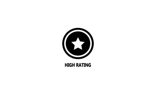 Black star icon inside a circle with the text HIGHRATING below on a white background high rating