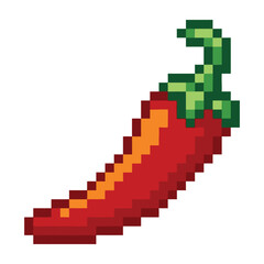 Fototapeta premium Red hot chili pepper pixel art food icon graphic