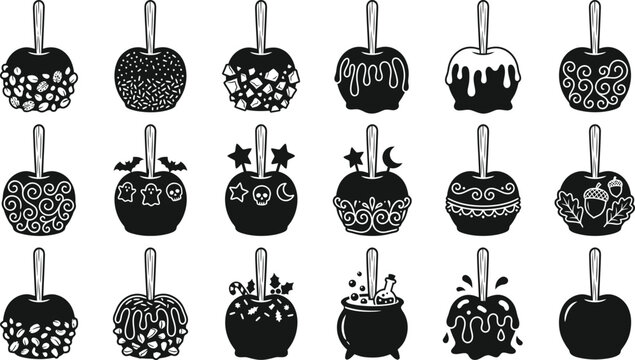 Halloween vector bundle black silhouette caramel apples witch's brew and fall autumn designs for spooky celebrations