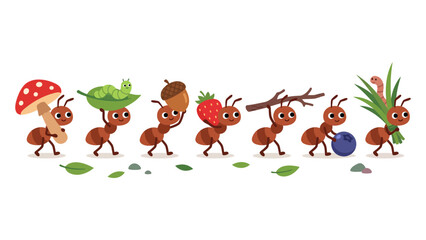 Ants Carrying Food Vector Illustration Flat Cartoon Character © Stock Master 
