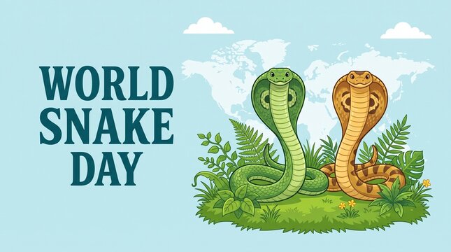 Vector illustration of World Snake Day 16 July social media story feed mockup template