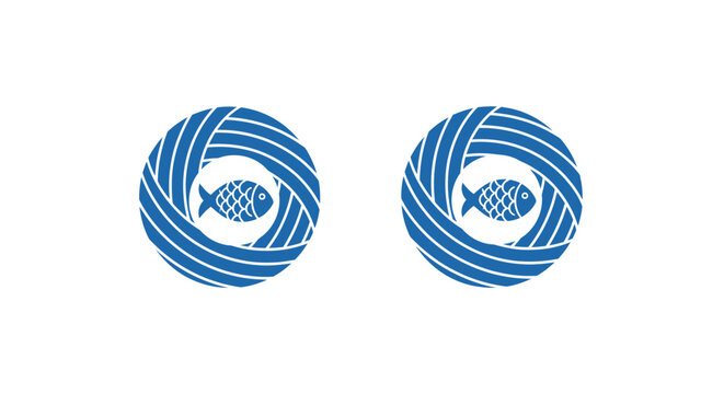 Two Blue Fish Symbols in Circular Patterns.