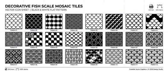 Decorative fish scale and scallop mosaic pattern tile collection © Fredik