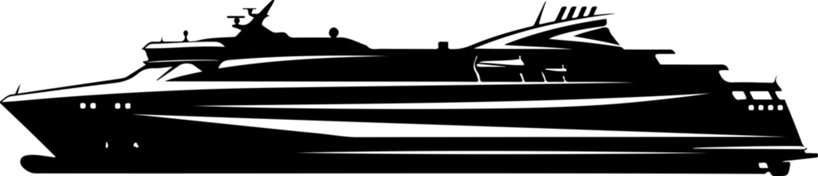 Luxury yacht, boat silhouette, vector nautical, sailing vessel, black icon