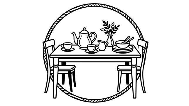 Cozy Tea Time Table Setting with Chairs and Kettle Illustration