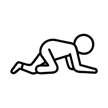 Man crawling on ground line vector simple icon on transparent background.