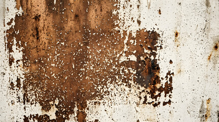 Fototapeta premium Corroded Metal Texture: Close-up view of a distressed metal surface revealing layers of rust and peeling paint, showcasing a rugged, weathered texture with a rich patina.