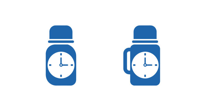 Blue Clock Icons in Bottle and Mug Shapes.