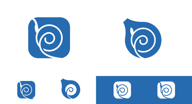 Blue Spiral Shell Icons in Various Shapes and Sizes.