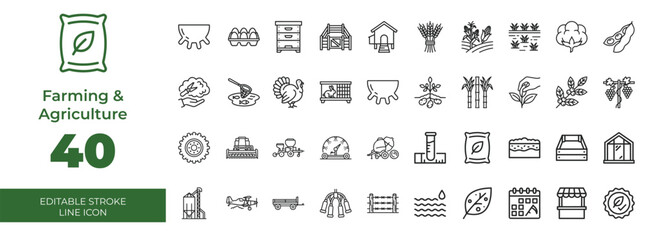 Farming and Agriculture Line Icons Set © Trader