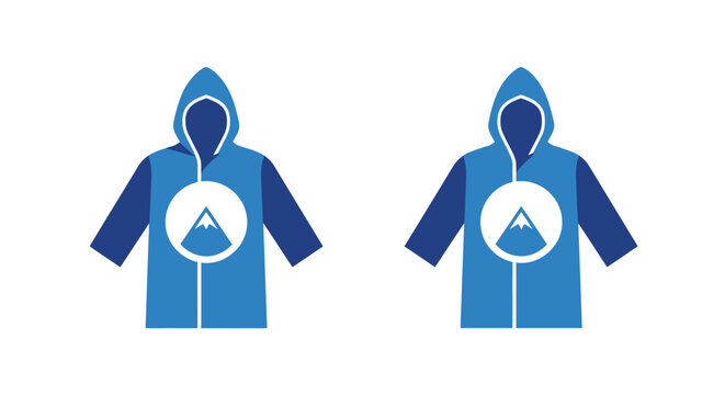 Blue hooded jackets with triangle logo design.
