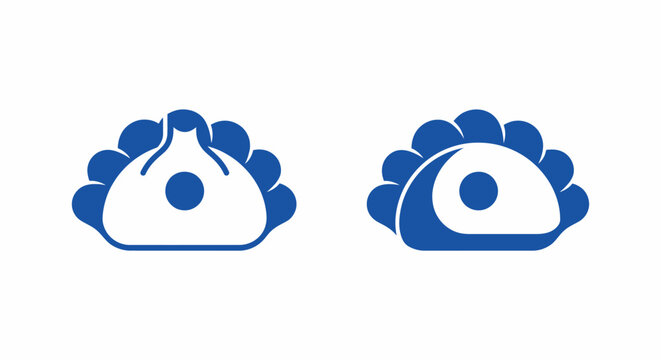 Blue Icon Set of Traditional Chinese Dumplings and Tacos.