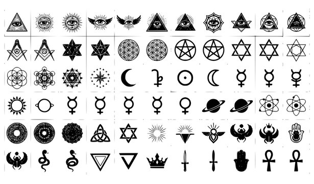 Masonic inspired geometric symbol collection with all seeing eye vector icons