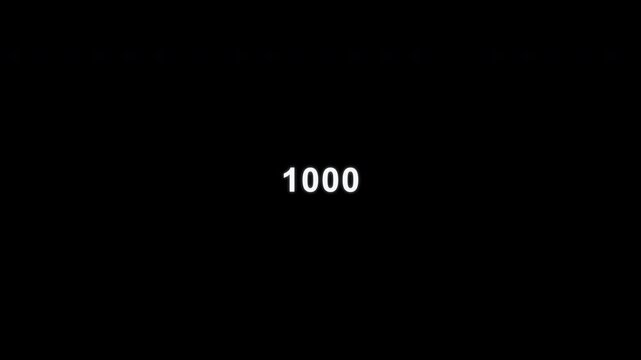 Animated counting to 1,000 Number Counter Overlay Alpha Channel 4K