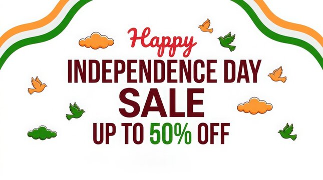 Vibrant indian independence day sale banner with birds and clouds
