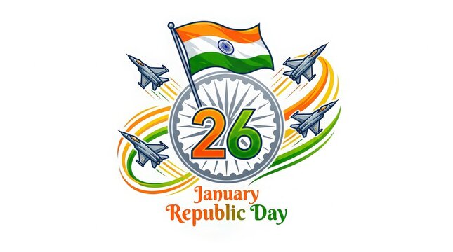 Vibrant indian republic day illustration with fighter jets and flag