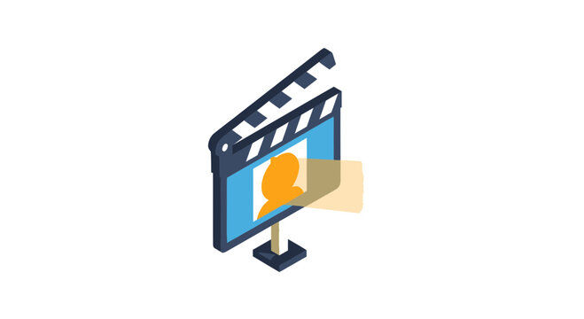 Isometric film clapperboard icon for movie production