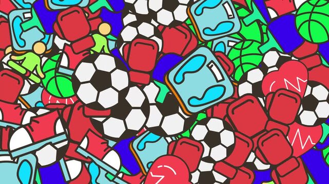 Seamless Soccer and Sports Equipment Cartoon Pattern Background with Colorful Accessories