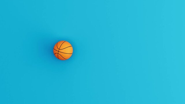 Basketball Ball Rolling in Circular Loop on Blue Background. 3D Animation.