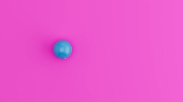 Fitness Ball Rolling in Circular Loop on Green Background. 3D Animation.