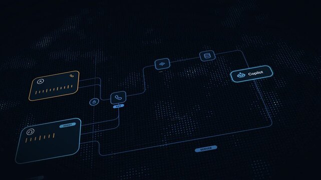 Futuristic AI Customer Service Interface with Blue Matrix Design and Dynamic Agent Assist Copilot Animation