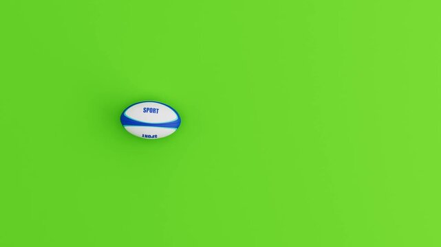 Generic Rugby Ball Rolling in Circular Loop on Green Background. 3D Animation.