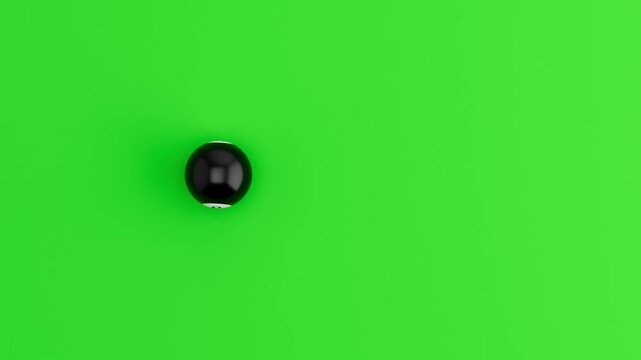 Pool 8 Ball Rolling in Circular Loop on Green Background. 3D Animation.