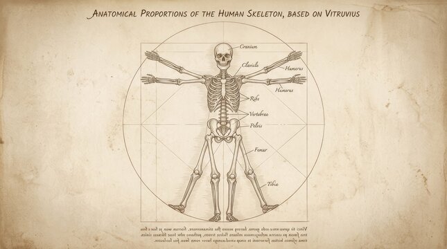 Anatomical proportions of the human skeleton based on vitruvius