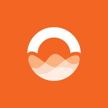 Abstract orange logo design with a white circle and waves.