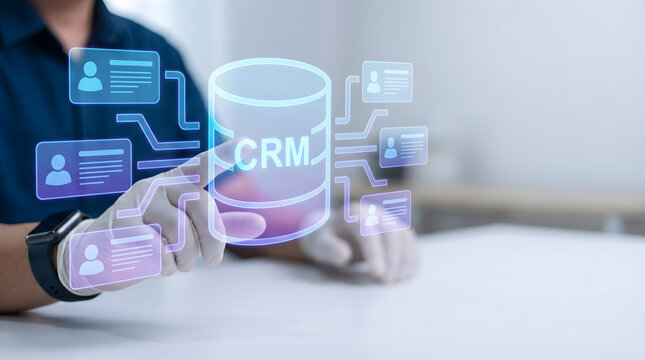 CRM manager using holographic customer database for contact management and business analytics