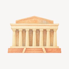 Obraz premium Watercolor ancient Greek temple illustration.