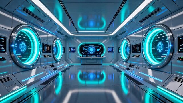 Futuristic spaceship control room