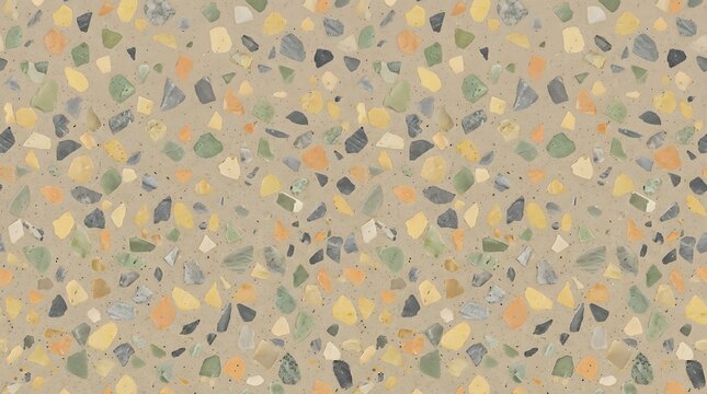 Terrazzo pattern with multicolored chips on beige background