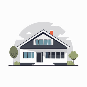 Maison style scandinave avec toit triangulaire et arbres verts, illustration simple et moderne