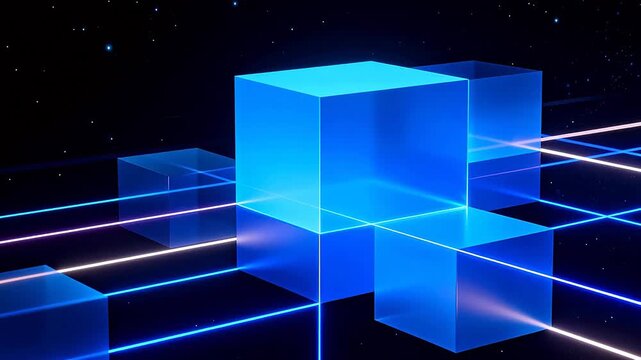 Blue glowing cubes in space