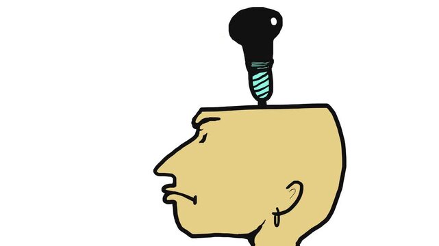 There's a light above the head of the character with the severed skull. It's initially neutral, reflecting the man's expression. Then the light glows when the man smiles. Then it fades to black.