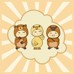 Fototapeta premium Cute Cartoon Semi Aquatic Animals Set. Duck, Platypus and Otter Vector Illustration. EPS 10.
