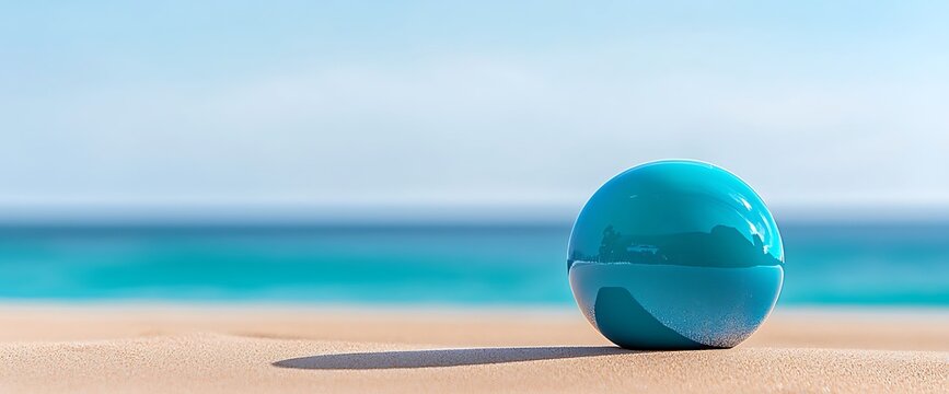 Turquoise sphere on sandy beach