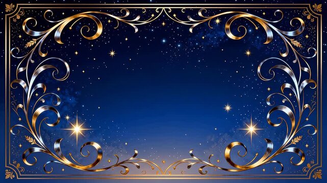 Ornate golden frame with starry night sky