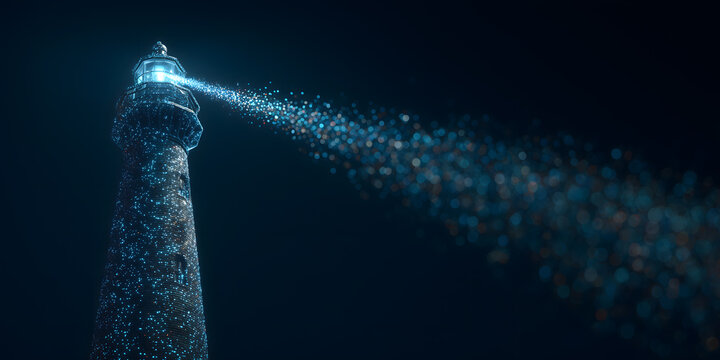 Close-up of a Lighthouse Formed by Blue Glowing Particles